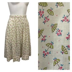 1950s Novelty Umbrella Print Cotton Full Skirt / Women’s Medium